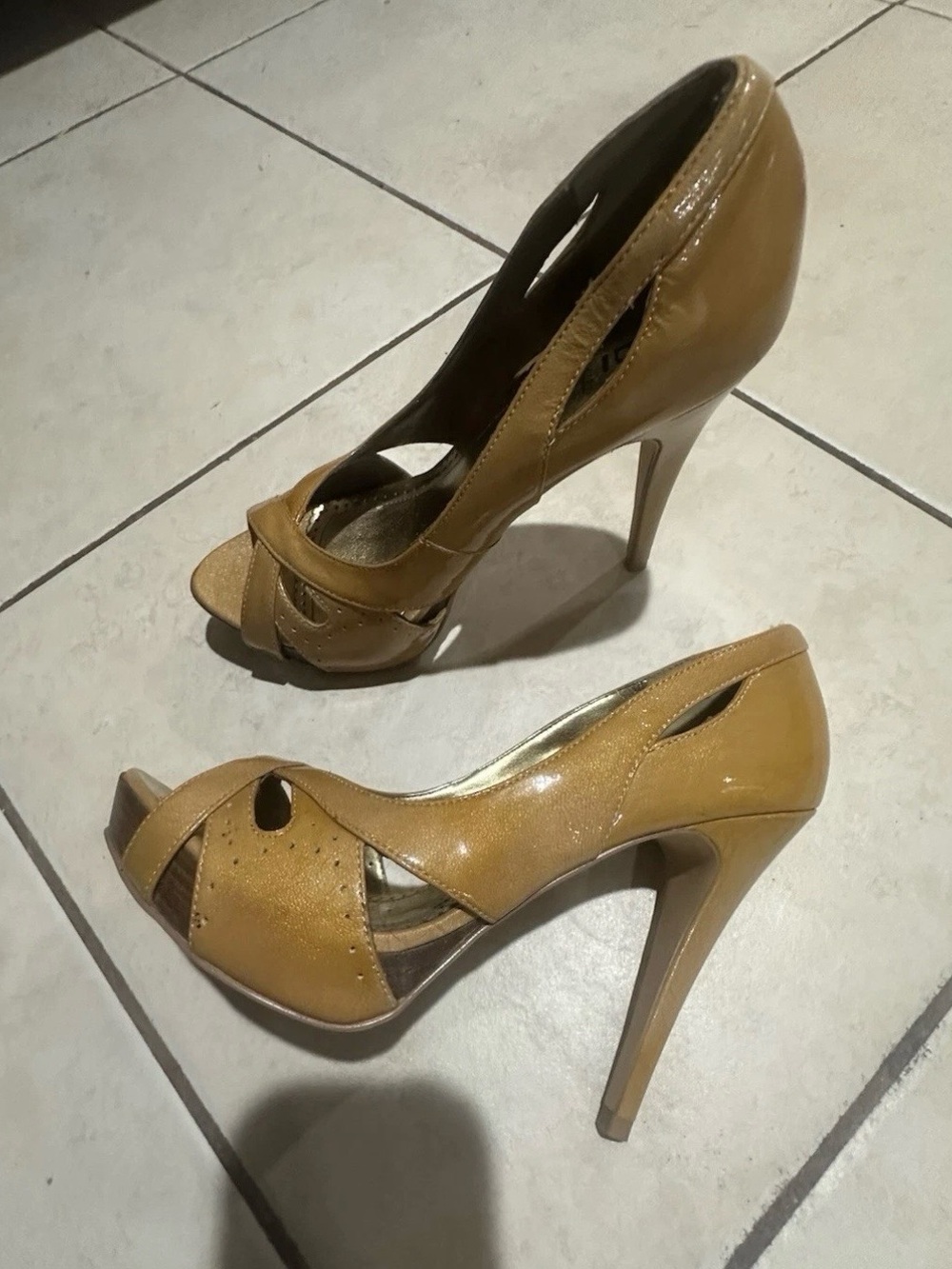 Bakers Tan Peep-Toe Stiletto Pumps
